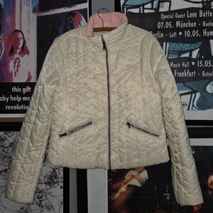 GUESS quilted warm full zip jacket cream / pink color